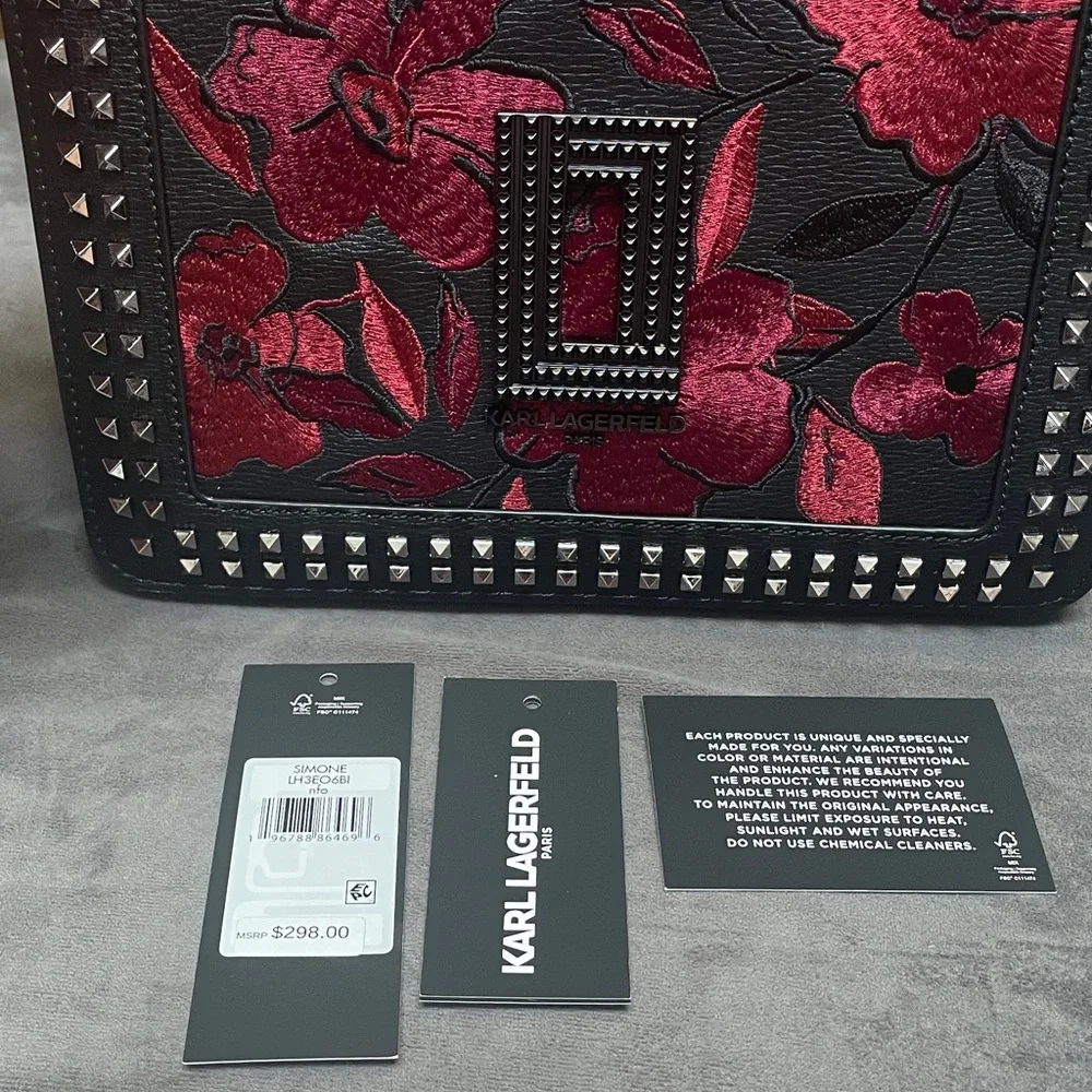 Karl Lagerfeld Black and Red Floral Crossbody Bag - Picture 2 of 16